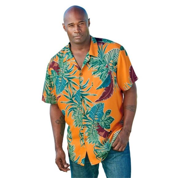 6XLT KingSize Island Printed Camp Paradise Floral Vacation Relaxed Rayon Tshirt - Picture 1 of 7